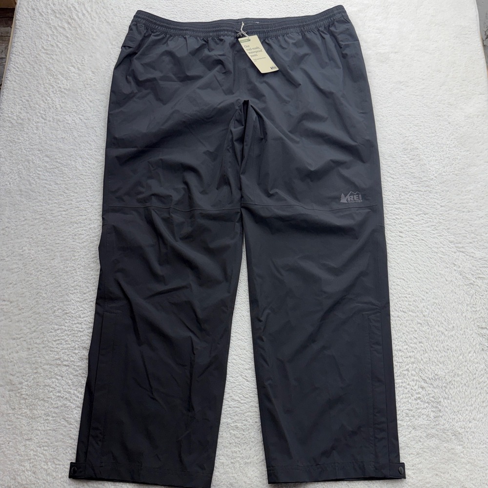 REI‎ Co-op Trailmade Rain Pants Mens XXL Black Waterproof Shell 235-245-0010 NWT